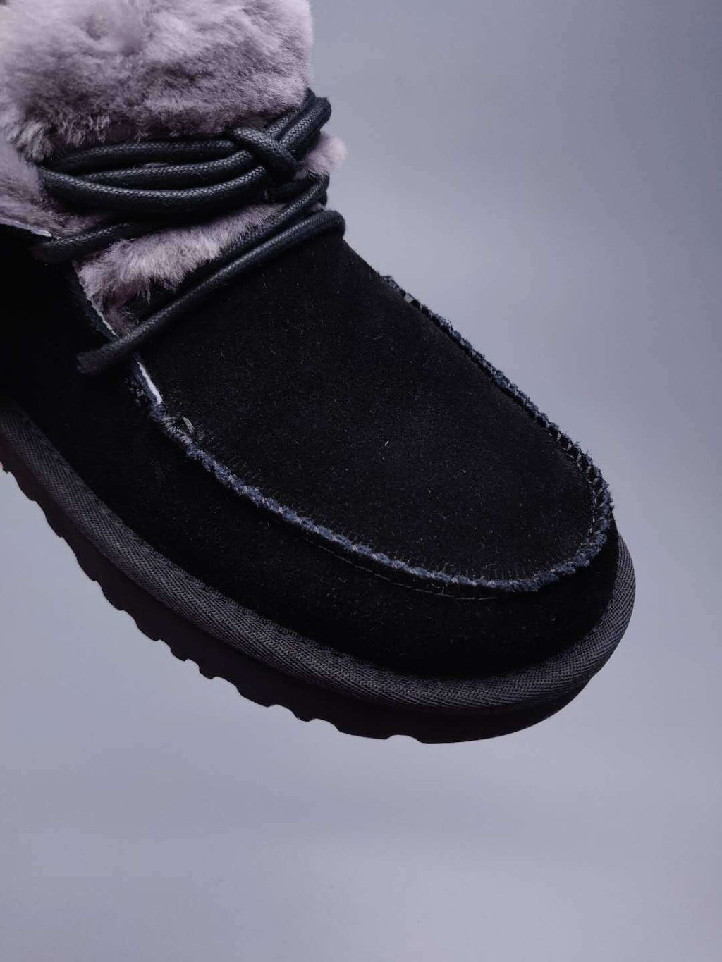 Black Fur-Trim Lace-Up Ankle Boots | Cozy Winter Style – In Stock