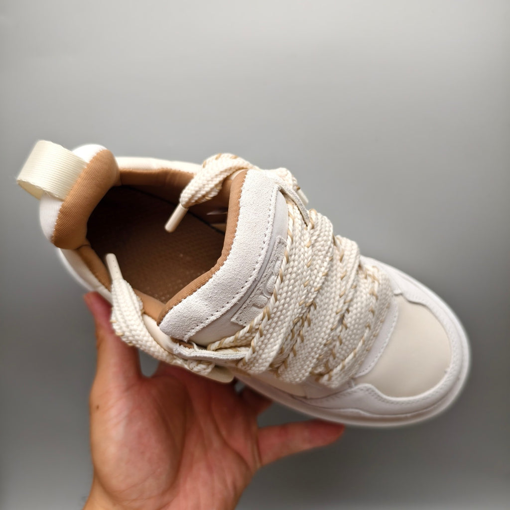 White Chunky Dad Sneakers | Lace-Up Casual Style – In Stock