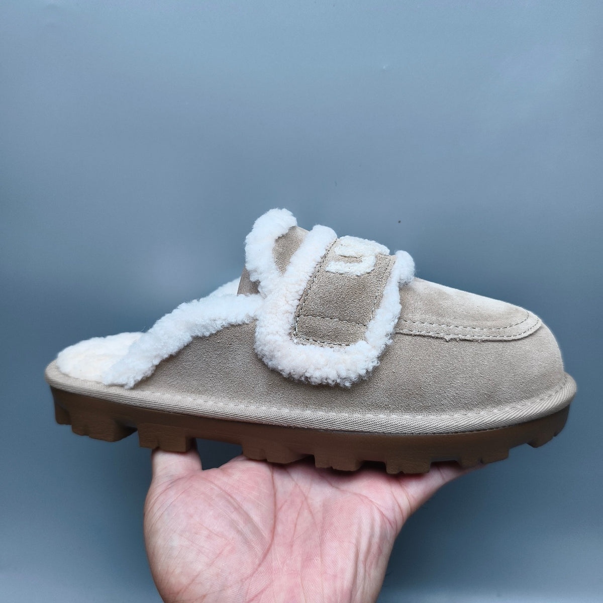 Sand Curly Fur Big Logo Casual Slippers | In Stock