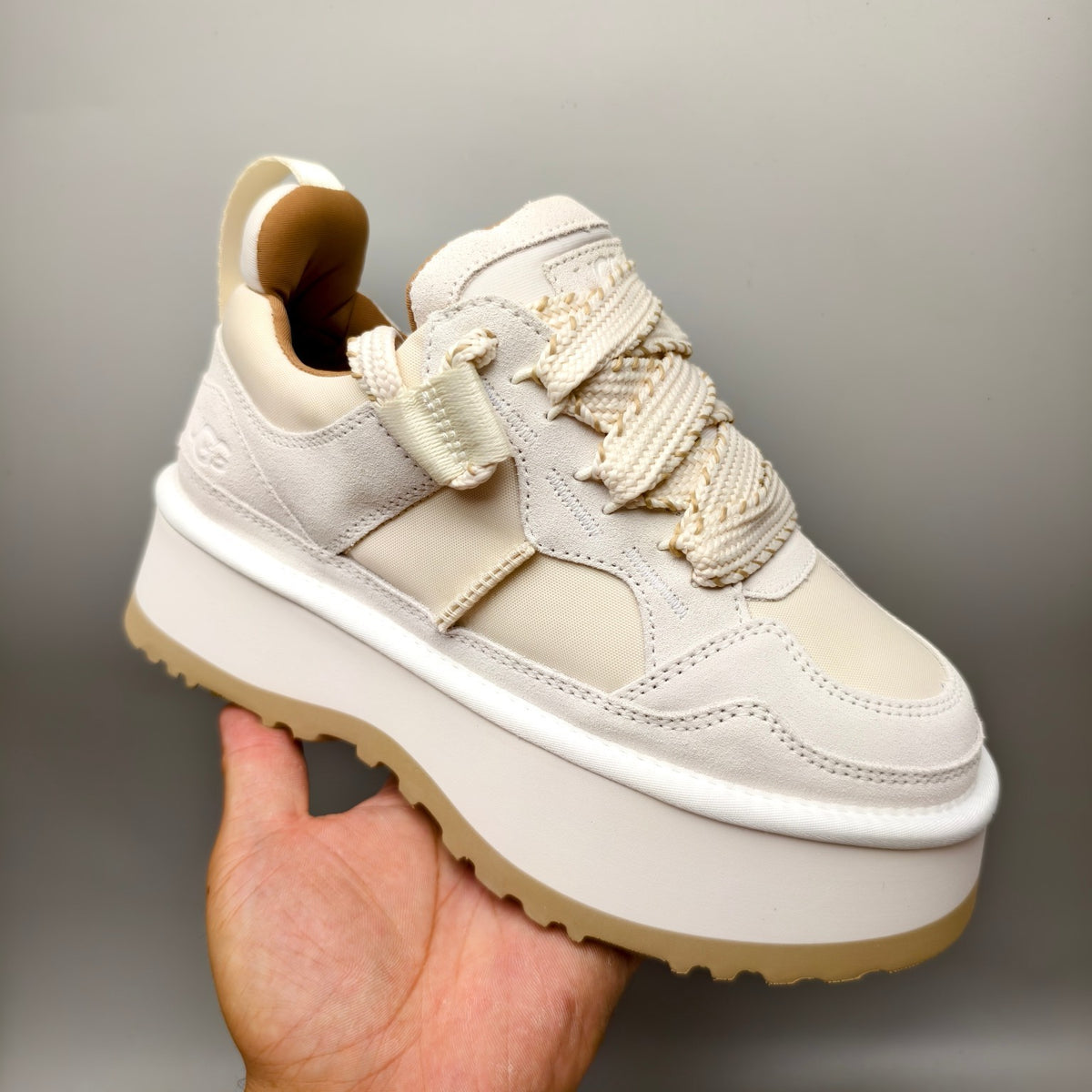 White Chunky Dad Sneakers | Lace-Up Casual Style – In Stock