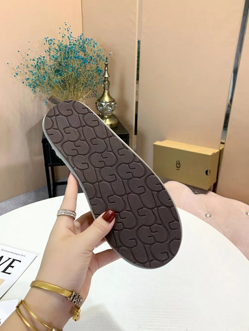 Grey Designer-Style Indoor Slippers | G Logo House Shoes – In Stock
