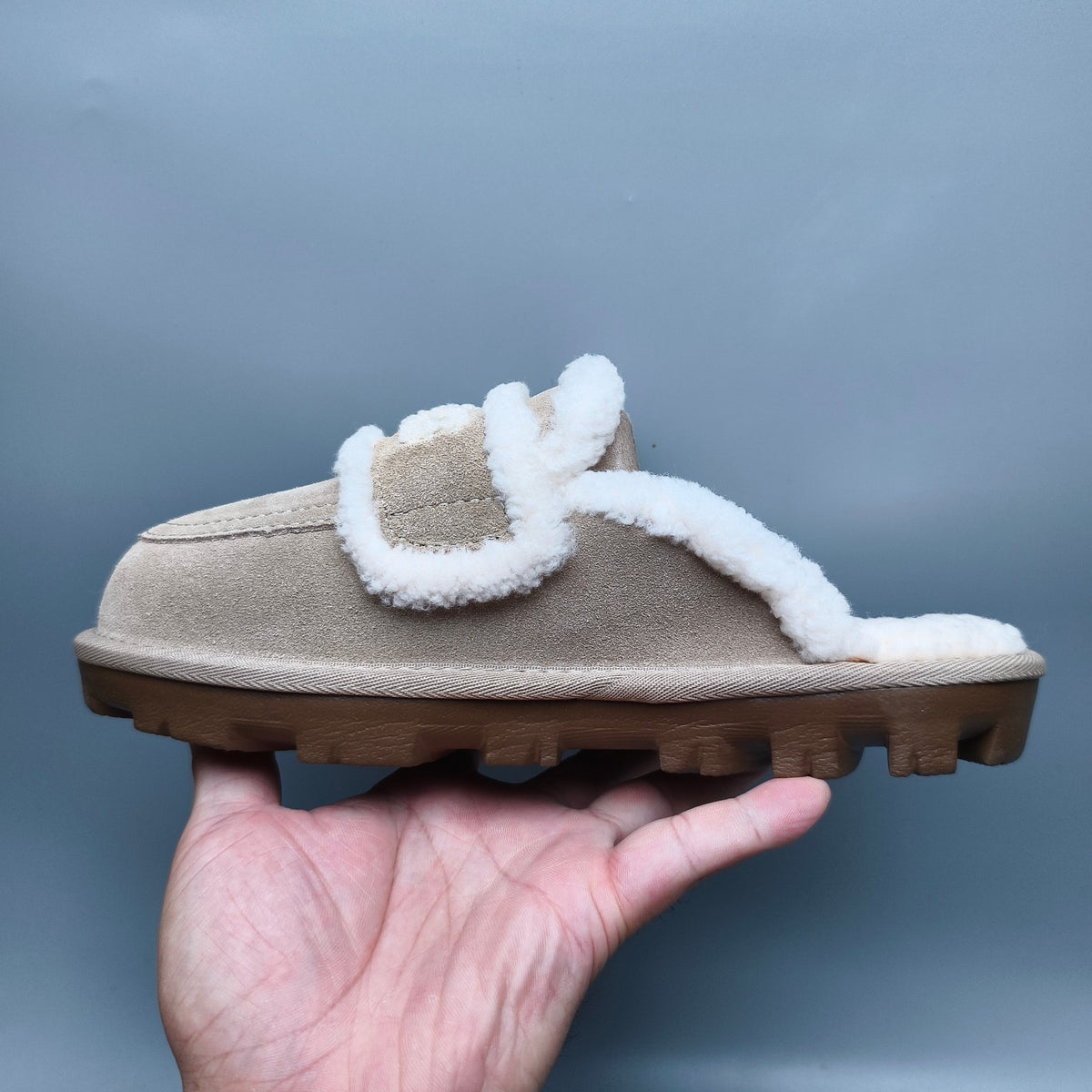 Sand Curly Fur Big Logo Casual Slippers | In Stock