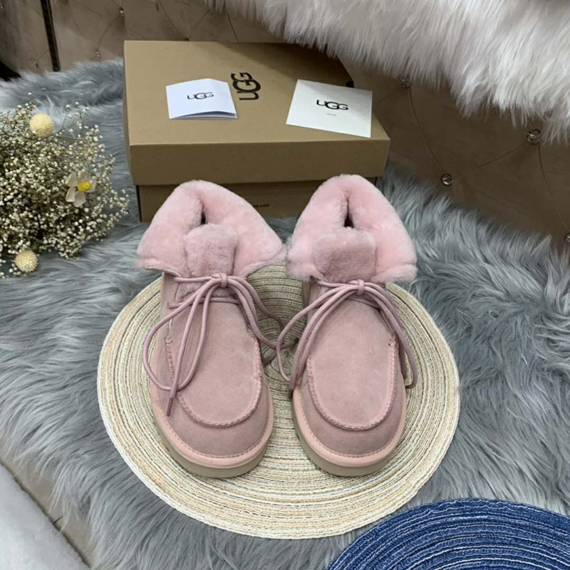 Pink Fur-Trim Lace-Up Ankle Boots | Cozy Winter Style – In Stock