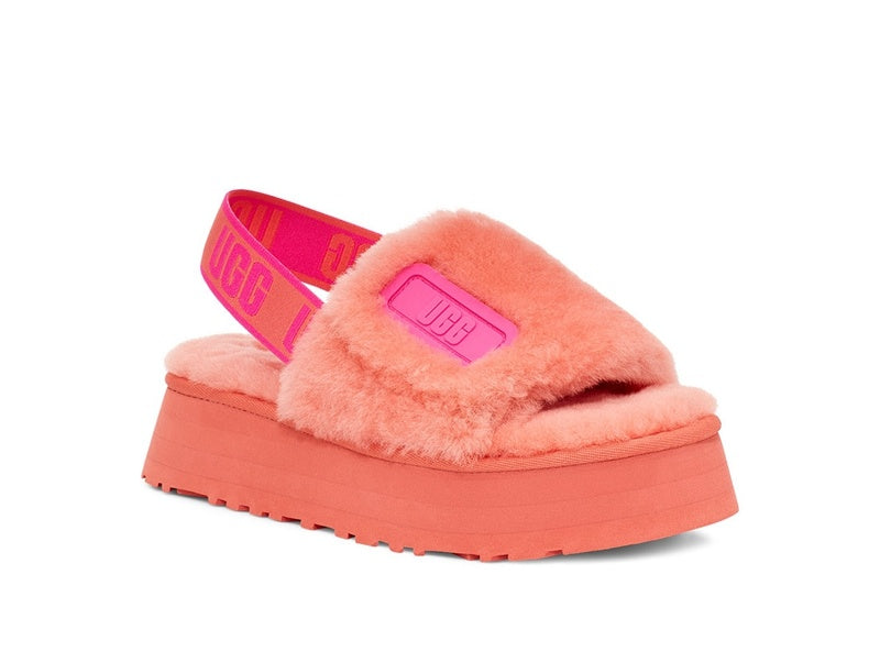 Coral Red Disco Fluffy Sandals | In Stock