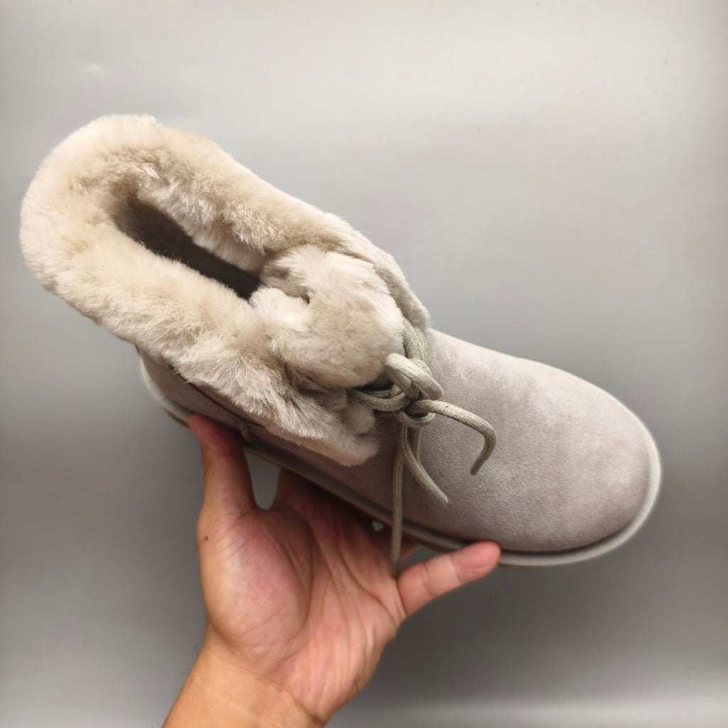 Grey Mid-Calf Casual Boots | Lace-Up Style – In Stock