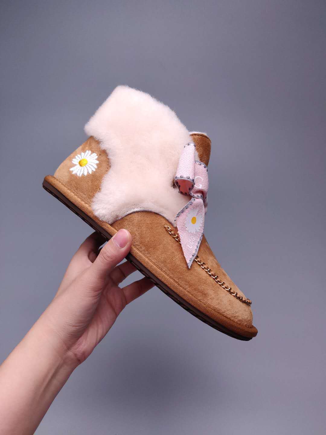 Chestnut Daisy Shoes | Chain & Ribbon Details – In Stock