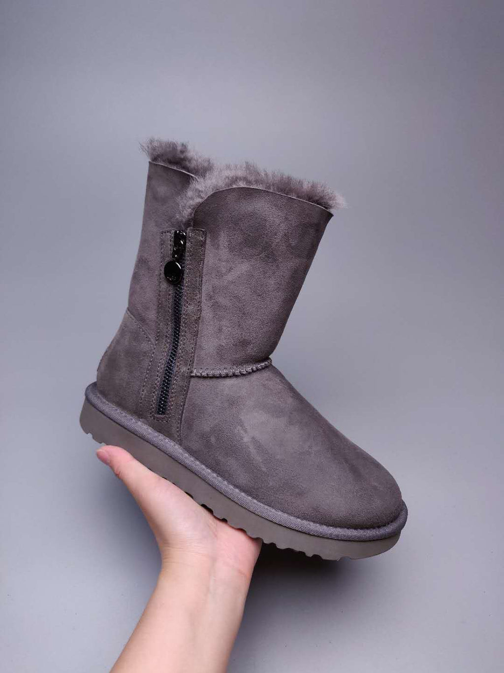Grey Side Zip Mid-Calf Boots | In Stock