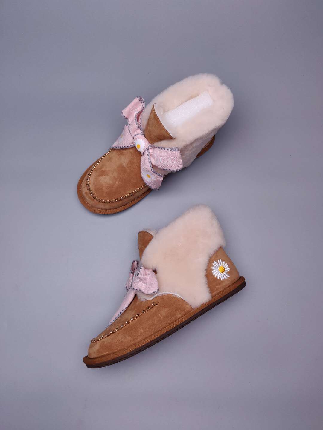 Chestnut Daisy Shoes | Chain & Ribbon Details – In Stock