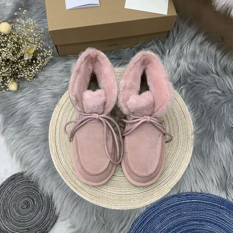 Pink Fur-Trim Lace-Up Ankle Boots | Cozy Winter Style – In Stock