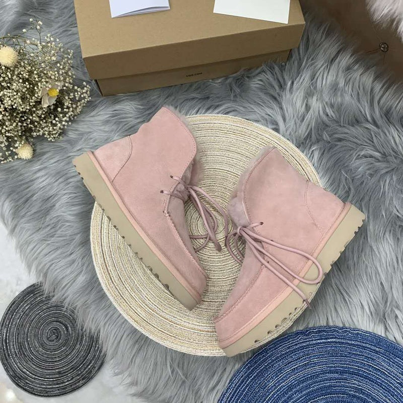 Pink Fur-Trim Lace-Up Ankle Boots | Cozy Winter Style – In Stock