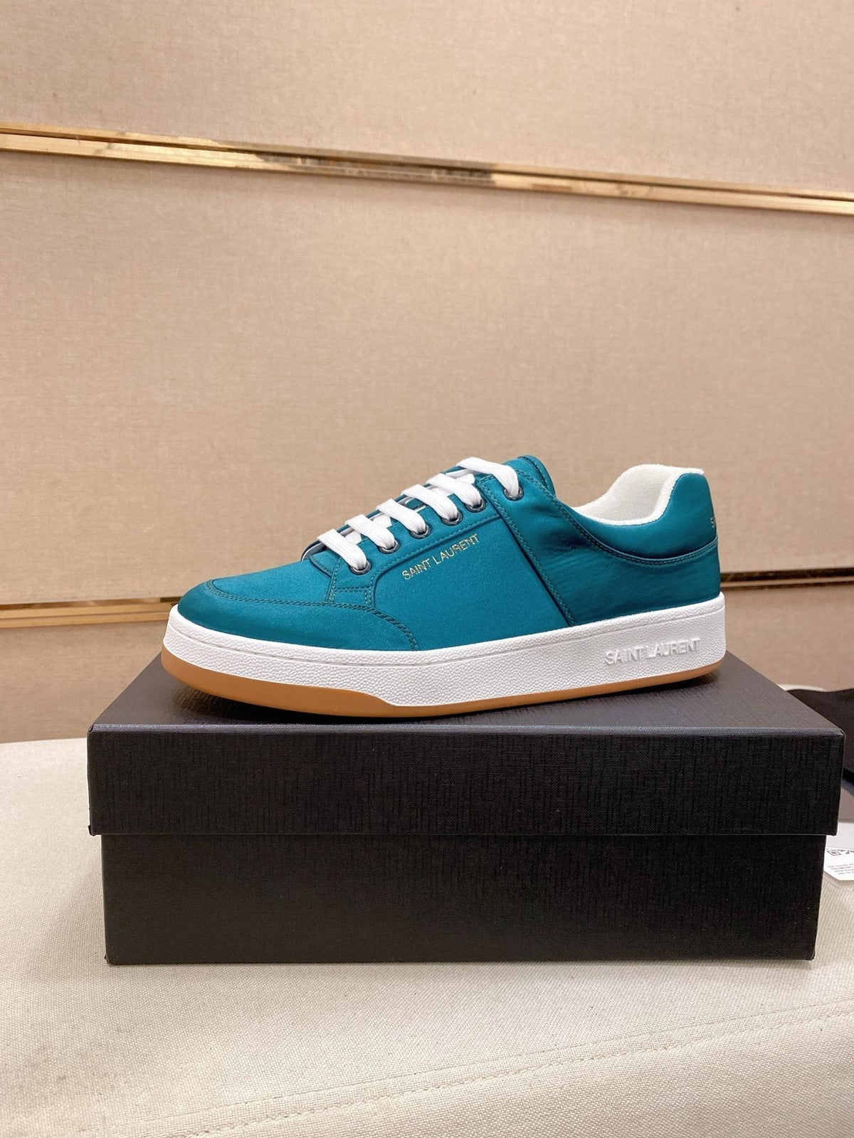 Saint Laurent Teal Blue Perforated Low-Top Sneakers